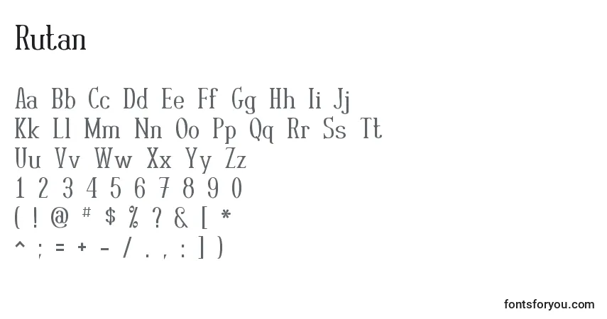 Schriftart Rutan – Alphabet, Zahlen, spezielle Symbole