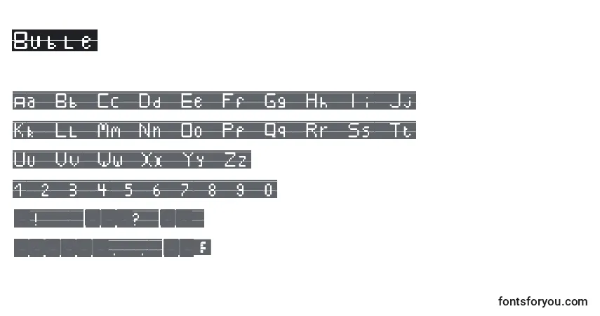 Czcionka Buble – alfabet, cyfry, specjalne znaki