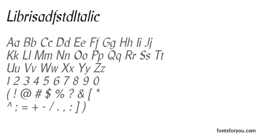 Czcionka LibrisadfstdItalic – alfabet, cyfry, specjalne znaki