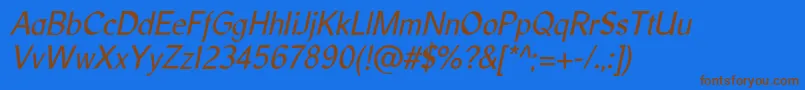 LibrisadfstdItalic-Schriftart – Braune Schriften auf blauem Hintergrund