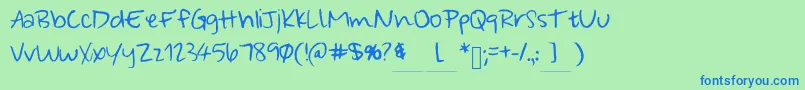 フォントWonderfullyWandering – 青い文字は緑の背景です。