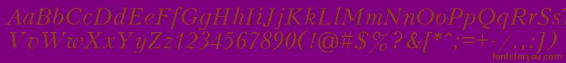 MonteuideoItalic-Schriftart – Braune Schriften auf violettem Hintergrund