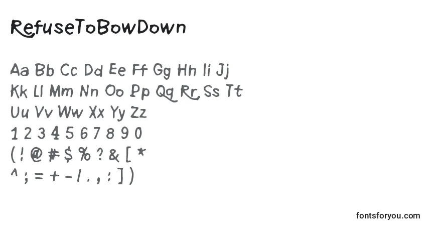 Czcionka RefuseToBowDown – alfabet, cyfry, specjalne znaki