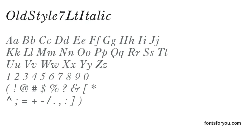 Шрифт OldStyle7LtItalic – алфавит, цифры, специальные символы