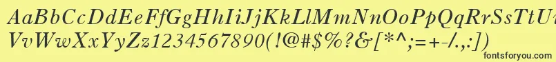 フォントOldStyle7LtItalic – 黒い文字の黄色い背景