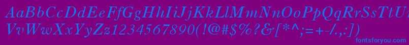 OldStyle7LtItalic-fontti – siniset fontit violetilla taustalla