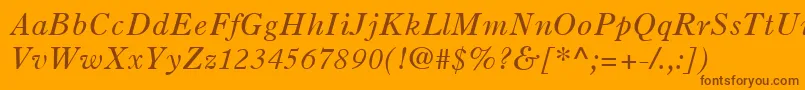 Czcionka OldStyle7LtItalic – brązowe czcionki na pomarańczowym tle