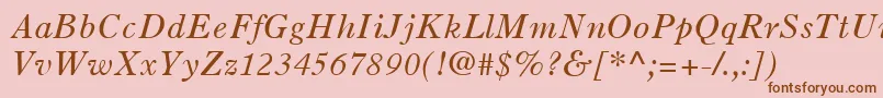 OldStyle7LtItalic-fontti – ruskeat fontit vaaleanpunaisella taustalla