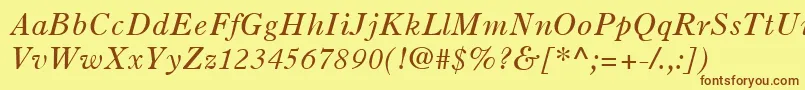 Czcionka OldStyle7LtItalic – brązowe czcionki na żółtym tle