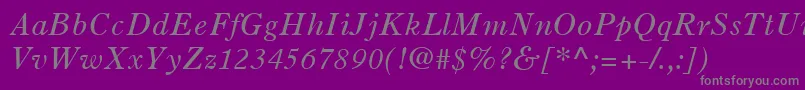 OldStyle7LtItalic-fontti – harmaat kirjasimet violetilla taustalla