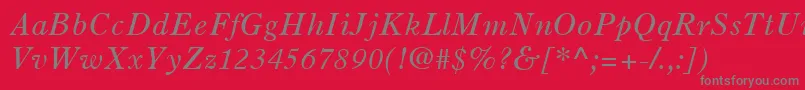 OldStyle7LtItalic-fontti – harmaat kirjasimet punaisella taustalla