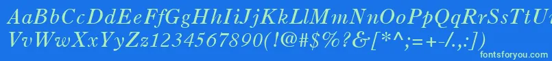 OldStyle7LtItalic-fontti – vihreät fontit sinisellä taustalla