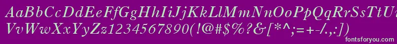 OldStyle7LtItalic-fontti – vihreät fontit violetilla taustalla