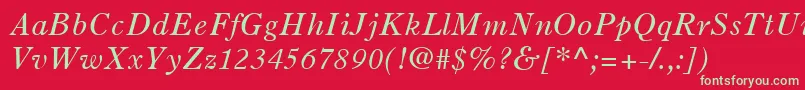 OldStyle7LtItalic-Schriftart – Grüne Schriften auf rotem Hintergrund