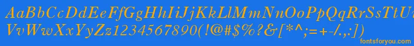 OldStyle7LtItalic-Schriftart – Orangefarbene Schriften auf blauem Hintergrund