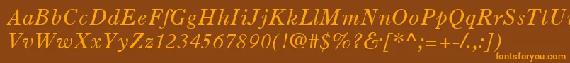 OldStyle7LtItalic-Schriftart – Orangefarbene Schriften auf braunem Hintergrund