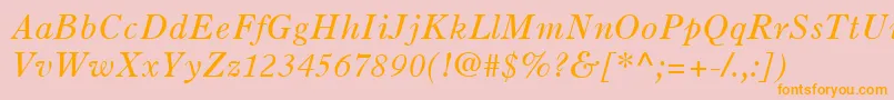 OldStyle7LtItalic-fontti – oranssit fontit vaaleanpunaisella taustalla