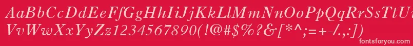 Шрифт OldStyle7LtItalic – розовые шрифты на красном фоне