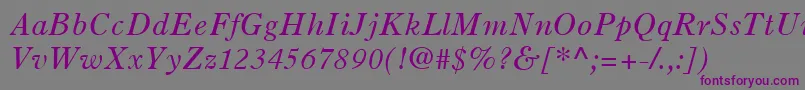 フォントOldStyle7LtItalic – 紫色のフォント、灰色の背景