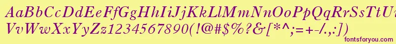 OldStyle7LtItalic-Schriftart – Violette Schriften auf gelbem Hintergrund