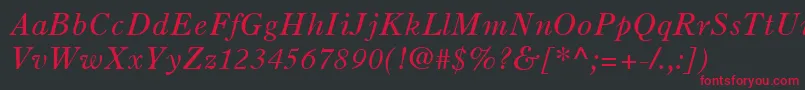 フォントOldStyle7LtItalic – 黒い背景に赤い文字