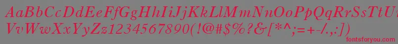 フォントOldStyle7LtItalic – 赤い文字の灰色の背景