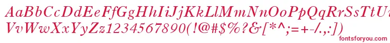 フォントOldStyle7LtItalic – 白い背景に赤い文字