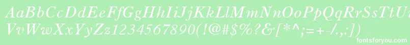 OldStyle7LtItalic-fontti – valkoiset fontit vihreällä taustalla