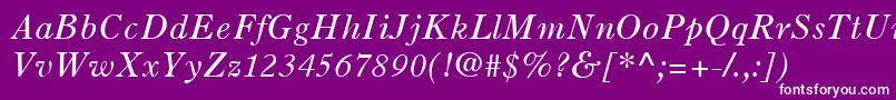 Fonte OldStyle7LtItalic – fontes brancas em um fundo violeta