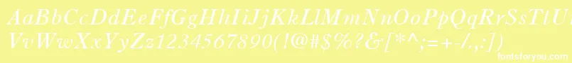 OldStyle7LtItalic-fontti – valkoiset fontit keltaisella taustalla