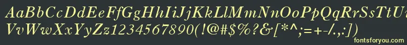 OldStyle7LtItalic-fontti – keltaiset fontit mustalla taustalla