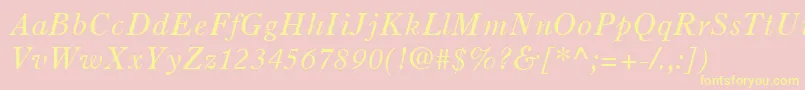 OldStyle7LtItalic-fontti – keltaiset fontit vaaleanpunaisella taustalla