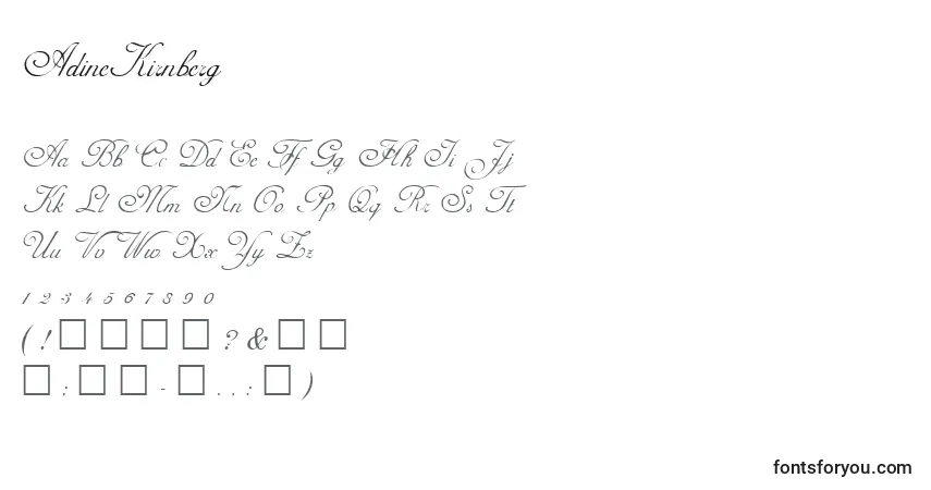Czcionka AdineKirnberg – alfabet, cyfry, specjalne znaki
