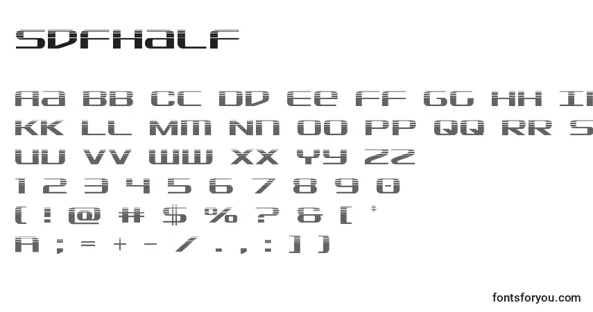 A fonte Sdfhalf – alfabeto, números, caracteres especiais