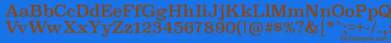 フォントSuperclarendonrgRegular – 茶色の文字が青い背景にあります。