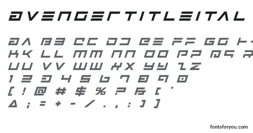 Czcionka Avengertitleital – alfabet, cyfry, specjalne znaki