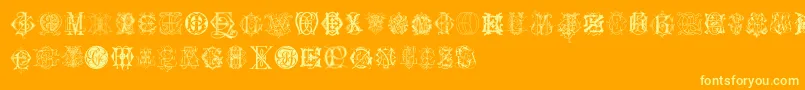 Fonte IntellectaMonogramsRandomSamplesSix – fontes amarelas em um fundo laranja