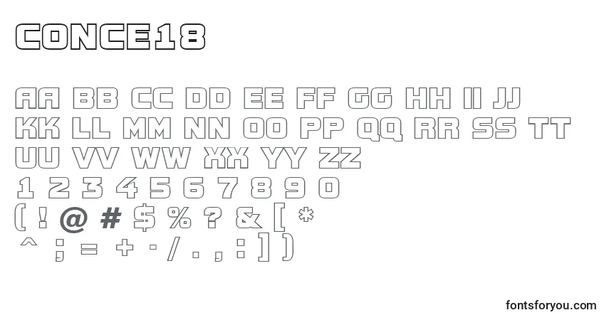 Czcionka Conce18 – alfabet, cyfry, specjalne znaki