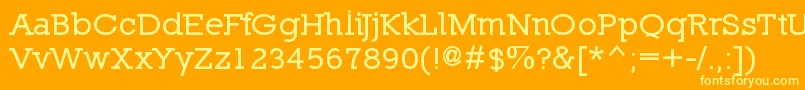 NillandSmallcapsBold-fontti – keltaiset fontit oranssilla taustalla