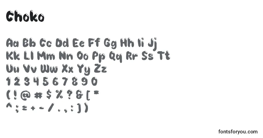A fonte Choko (94394) – alfabeto, números, caracteres especiais