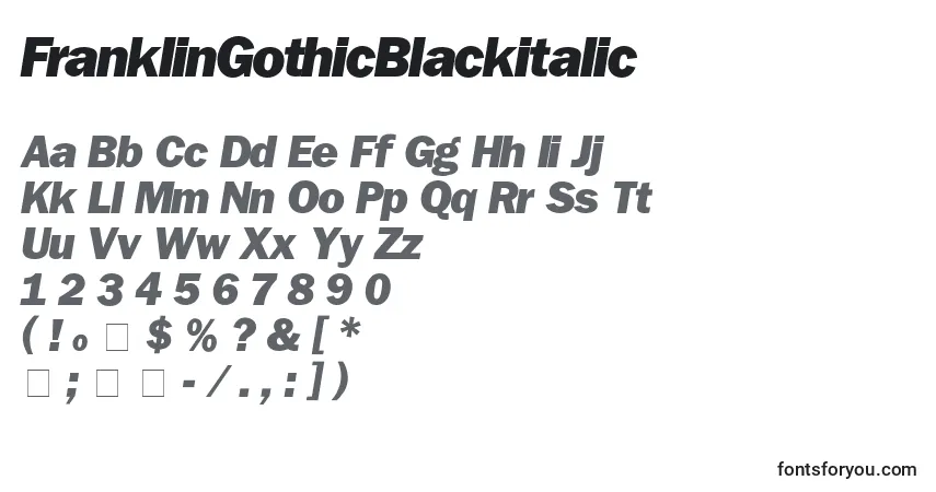 A fonte FranklinGothicBlackitalic – alfabeto, números, caracteres especiais