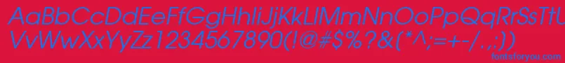 TrendexSsiItalic-Schriftart – Blaue Schriften auf rotem Hintergrund