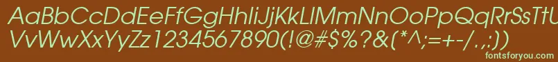 フォントTrendexSsiItalic – 緑色の文字が茶色の背景にあります。