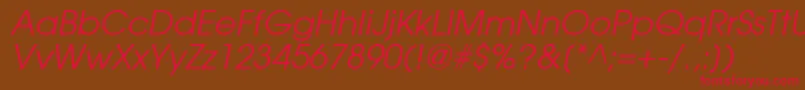 フォントTrendexSsiItalic – 赤い文字が茶色の背景にあります。