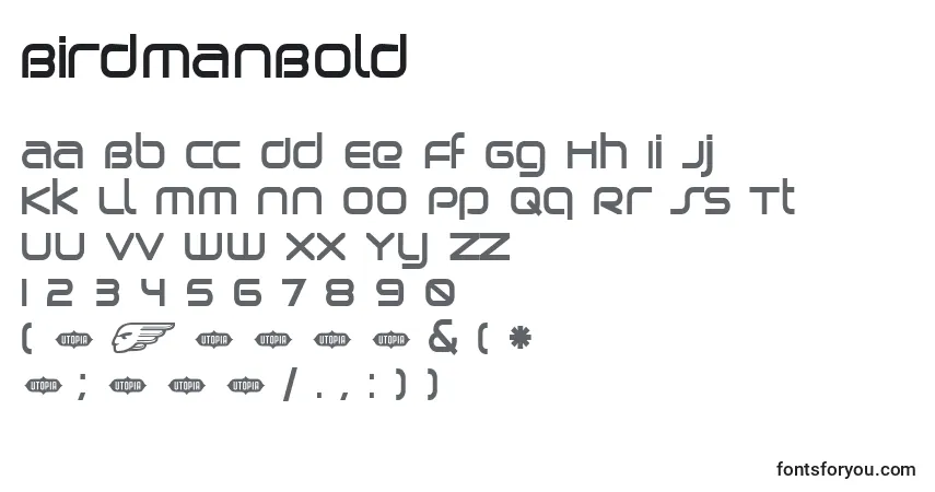 caractères de police birdmanbold, lettres de police birdmanbold, alphabet de police birdmanbold