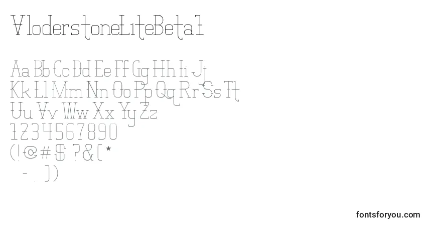 Czcionka VloderstoneLiteBeta1 – alfabet, cyfry, specjalne znaki