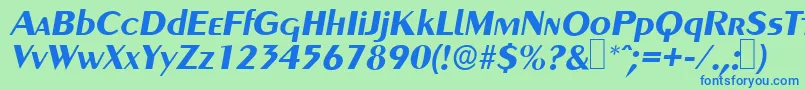 GreyhoundBolditalic-Schriftart – Blaue Schriften auf grünem Hintergrund