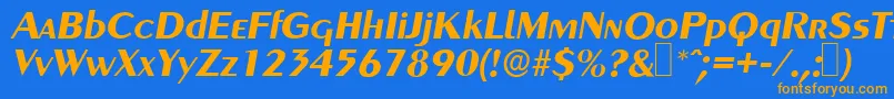 フォントGreyhoundBolditalic – オレンジ色の文字が青い背景にあります。