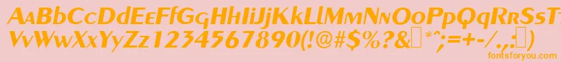 フォントGreyhoundBolditalic – オレンジの文字がピンクの背景にあります。