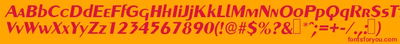GreyhoundBolditalic-Schriftart – Rote Schriften auf orangefarbenem Hintergrund